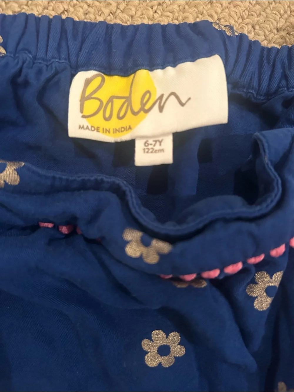 Boden Navy Floral Romper with Metallic & Pink Accents Size 6-7Y
